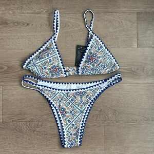 Patterned Blue and White Bikini